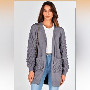 NWOT Women’s Gray Cardigan Sweater with Textured Sleeves and Pockets Size Small